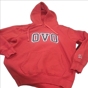 DRAKE OVO MEN'S RED FLEECE OVERSIZED HOODIE SIZE SMALL